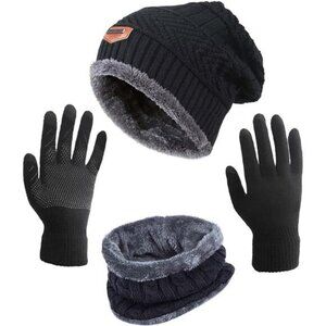 Winter‎ Hat Scarf Gloves Slouchy Beanie Snow Knit Skull Cap Touch Screen Mittens